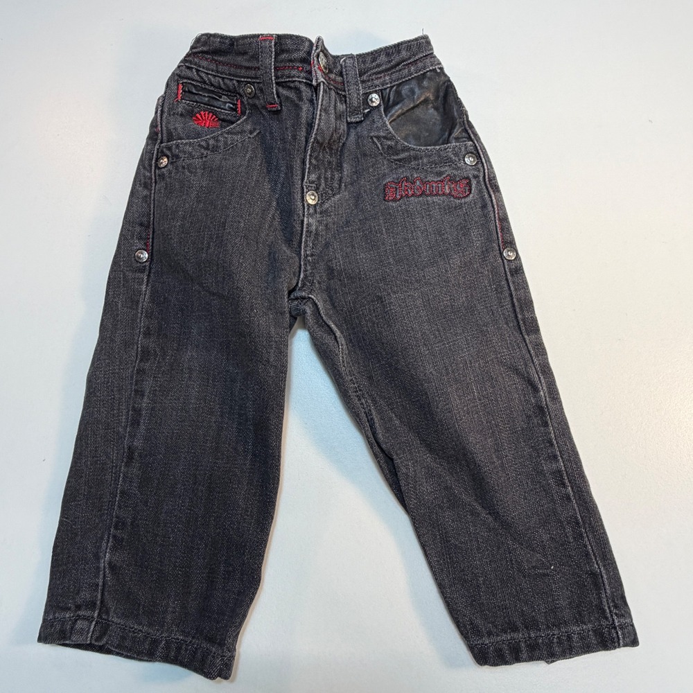 Akademiks Boys Kids Jeans 18M Black Denim Embroidered Pockets Elastic Waist‎ Y2K